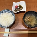 萬国屋 - ⒐お食事～庄内米（つや姫） ⒑止め椀～田舎味噌仕立て ⒒香の物～山形の漬物色々