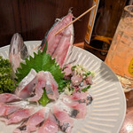 海の家 あそなる～ - 鯵のお造りを刺しとたたきの相盛で♡豪華で美味いぃ！