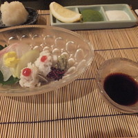 京都祇園 天ぷら八坂圓堂 - 2014年8月：天ぷら会席「八坂」(\11000+税)…向付の鱧の湯引きとスズキ