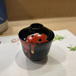 うを徳 - あおりいかエンペラ（耳）のイカそうめん、小樽産紫雲丹・ワッサー・フルーツトマトのお出汁