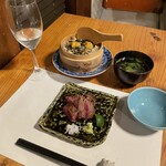 酒肴 新屋敷 - 鮑のせいろ蒸しご飯とお吸い物