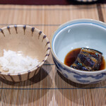 美加登家 - 生うるか【今年】&茄子の煮物、実山椒入り、白ご飯と共に