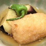 『'14/09/29撮影』鯛茶づけ 1200円 の鯛のクリームコロッケ、茄子、ししとうの餡かけ
