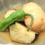 東麻布 逢坂  - 『'14/09/29撮影』鯛茶づけ 1200円 の鯛のクリームコロッケ、茄子、ししとうの餡かけ