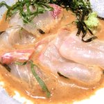 東麻布 逢坂  - 『'14/09/29撮影』鯛茶づけ 1200円 の鯛の利久造り