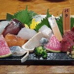 府中日本酒バルTOKUTOUSEKI - お通し510円がスタンプカードでいつものお通し自家製おぼろ豆腐をお刺身7種盛り→購入後3回目の訪問で12種盛りに変更♪