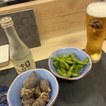 山与し鮨 - お通し、2人別メニューで出してもらえた！喜！