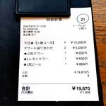 肉和食 月火水木金土日 - 本日のレシートです