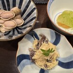 酒亭 田中 - おおまさり、錦糸瓜胡麻酢和え、冬瓜味噌