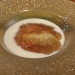 存じやす　極 - 時の時雨ジャガイモととうもろこしのポタージュ冷製スープ雲丹のせ