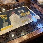 珈琲亭 ルアン - テーブルにコーヒー豆が敷き詰められていて可愛いです