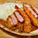千ふく - 見島牛カレー(大盛)　海老フライ、カツ付