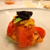 JINBO MINAMI AOYAMA - ⚫パスタ
                    「利尻雲丹  キャビア  フルーツトマト  芽ねぎ  フェデリーニ」