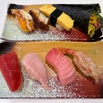 回転寿司みさき - 料理写真:本まぐろ団@¥1750
玉子、サーモンマヨチーズ炙り、天然インド まぐろとろたく手巻、漬け赤えび、炙りうなぎ、本まぐろ赤身、本まぐろ大とろ、本まぐろ中とろ