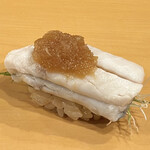 鮨駒 - 宮城の太刀魚の蒸し寿司、めねぎ、おろしポン酢