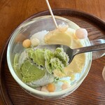 喫茶きはる - ひんやり冷たい抹茶アイスとバニラアイスとシャリシャリのサイダーゼリーが生き返る(*¯︶¯♥)