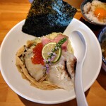 麺家 たけ田 - 黒鮑と真鯛のアカモク水塩つけ麺の麺側