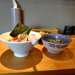 麺家 たけ田 - 黒鮑と真鯛のアカモク水塩つけ麺と自家製トリュフ醤油の卵かけご飯
