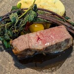 sumi - ⑥天城黒豚　じゃがいも（デストロイヤー）つるむらさき　ソース　ピノ・グリ