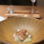 薪の音 - あま鯛と白子　ふときゅうりとおかひじき