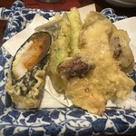 あそび割烹 賢太朗 - 天ぷら(茄子とアスパラの天ぷら まつたけの天ぷら しいたけの天ぷら うに磯辺揚げ)