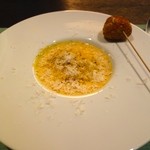 河庄利宮 - ［４回目］季節の利宮コース(7500円)・冷たい南瓜のソース かぼちゃのミニコロッケ添え