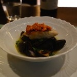 河庄利宮 - ［４回目］季節の利宮コース(7500円)・本日のお魚のポワレ ムール貝のスープ仕立てとご一緒に