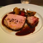 河庄利宮 - ［４回目］季節の利宮コース(7500円)・三重県産 松坂豚ロース肉のロースト ディジョン粒マスタードのソース