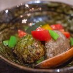 つくば食堂 花 - 2025.7 江戸崎かぼちゃ オクラ饅頭 蓮根饅頭 フルーツトマトとインゲンの餡