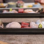 つくば食堂 花 - 2025.7 お刺身の盛り合わせ（鰹、帆立貝、本鮪、鮃、赤烏賊、水蛸）