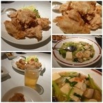 悠苑 - 鶏唐揚げ９００円、蟹肉と豆腐の煮込み１３５０円