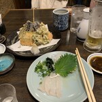 宗鮟 - 天ぷら盛り合わせとふぐ刺