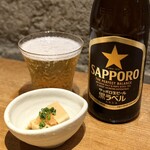 福寿堂 - ・お通し(あん肝豆腐)
・サッポロ 黒ラベル(中瓶) 680円/税込
