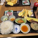 魚菜屋 - お刺身と上天ぷら定食（ごはん大盛／無料）のど黒入り@1,800円