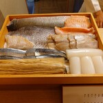 寿司 松岡 - コース開始前にネタケースを撮影