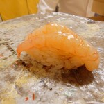 寿司 松岡 - ◯甘海老（北海道増毛）
      甘エビは握る直前で殻を剥くのが一番香りが良いので
      直前で剥いてますとの説明
      プリッとしていて熟成により
      トロッとしている旨味感が
      マシマシとなっていて独特な美味しさだと思える♪