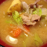 会津 田舎家 - 豚汁。ジャガイモとサツマイモ入り