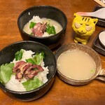 地鶏と鮮魚のお店 あおいや - 地鶏のスープ茶漬け　690円（税込）×2　※上は、スープを注いだ後