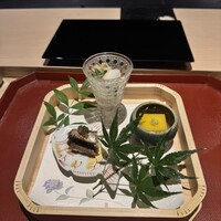 中目黒いぐち 上ル - 前菜　オクラと長芋　かぼちゃ豆腐　イワシ（？）煮付け