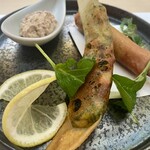 酒の和 幸多 - かぼちゃとほうれん草は、中に燻製ベーコンが入ってる。ジャーマンポテトのかぼちゃ版みたいなおつまみ感。