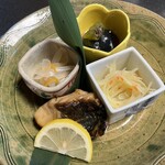 新日本料理 神也 - 鰆の焼き物 じゃがいものはりはり漬け ナスの煮浸し 白身魚の南蛮漬け