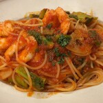 キッチン・キャミー - A パスタセット 税込1300円（R7.2時点）の海老と徳島レンコン 菜の花のトマトソースパスタ
