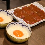 牛タンと馬肉とクリスピー餃子 ひまわり［精］ - 焼桜鍋　盛合せ　とろろ卵黄付