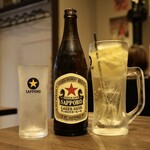 牛タンと馬肉とクリスピー餃子 ひまわり［精］ - 赤星ラガー 中瓶＆擦りおろし檸檬ハイボール