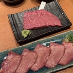 炭火焼肉　仁 - 究極‼黒毛和牛タン 3,000円、クリミ（岩手）1,780円。
