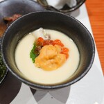 鮨匠 のむら - 茶碗蒸し(餅・薩摩芋入り)、赤雲丹(熊本県天草産、明礬無添加)&解し筋子(北海道産)載せ