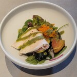 川越薪火料理 in the park - 前菜の鶏ハムと野菜