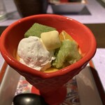 創作和食みか月 - マンゴープリンにずんだや抹茶餅載せ