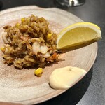 Claro - 金目鯛とトウモロコシのパエリア　レモン&アリオリソース添え