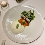 JINBO MINAMI AOYAMA - 自家製プロシュートコット、桃､フルーツトマト､ムース状のブッラータチーズ